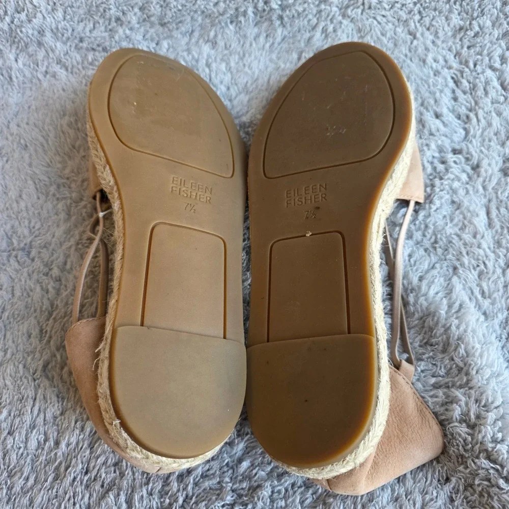 NEW Eileen Fisher Espadrille Flats Leather Tan D'Orsay Sandals Shoes Size‎ 7.5